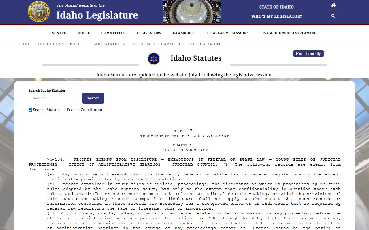 Gem County arrest records and court charges Idaho judicial records statute source
