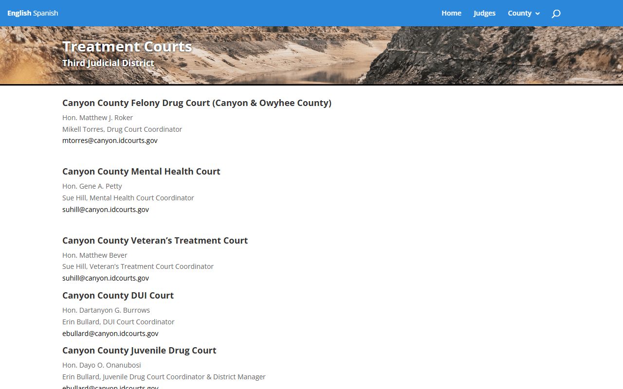 Gem County court dockets Third Judicial District treatment court source