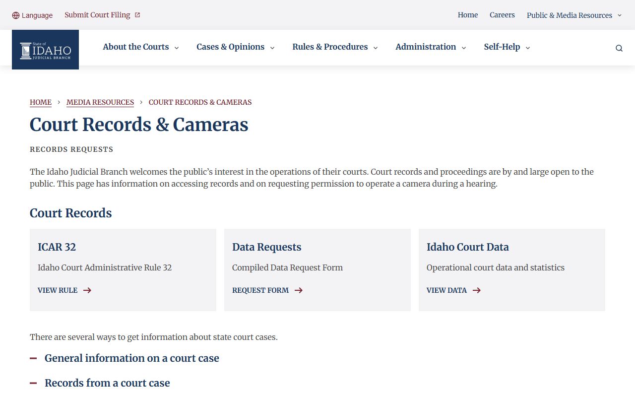 Gem County court records compiled data request access through Idaho courts
