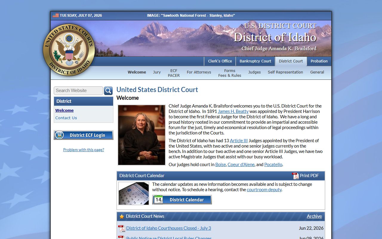 Gem County District Court federal District of Idaho distinction