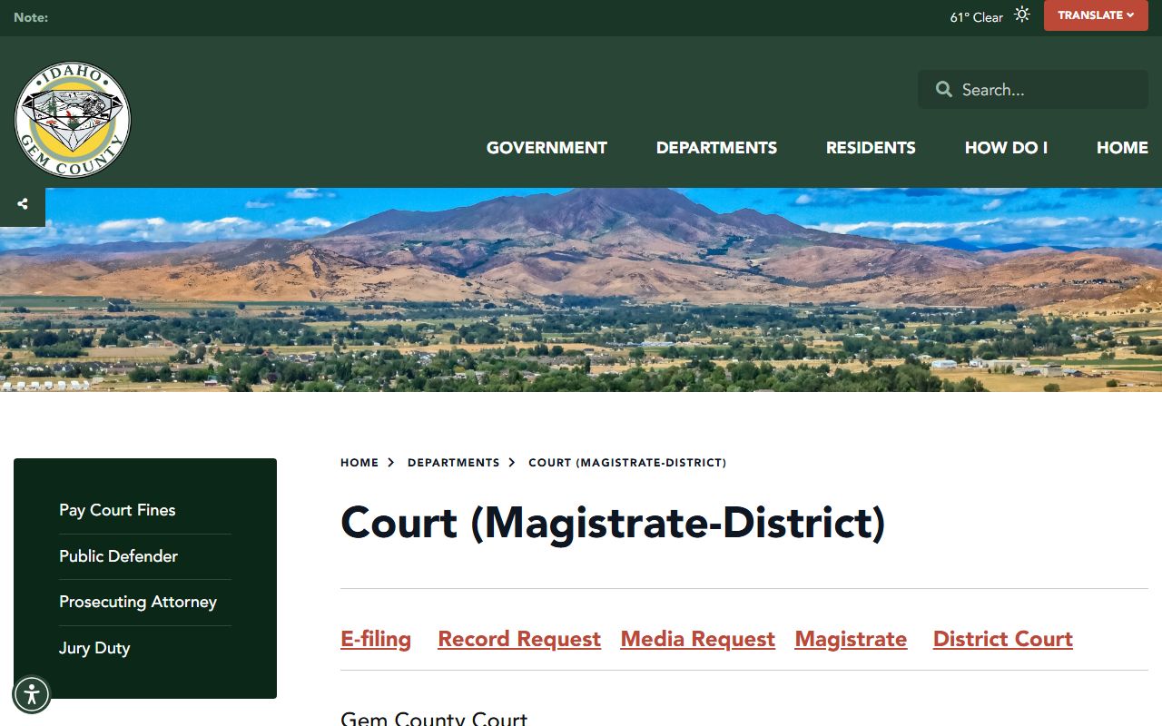 Gem County court records search and court office information