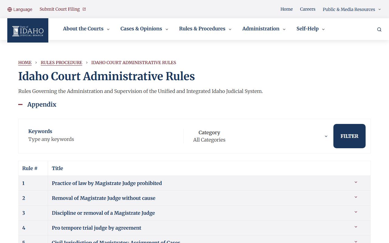 Gem County court records public access rules under Idaho Court Administrative Rules