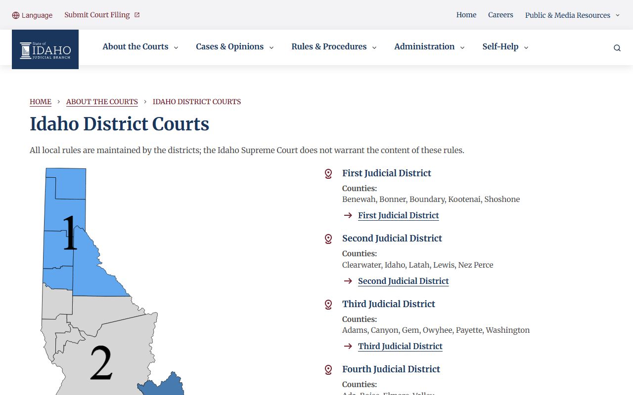 Gem County District Court structure in Idaho