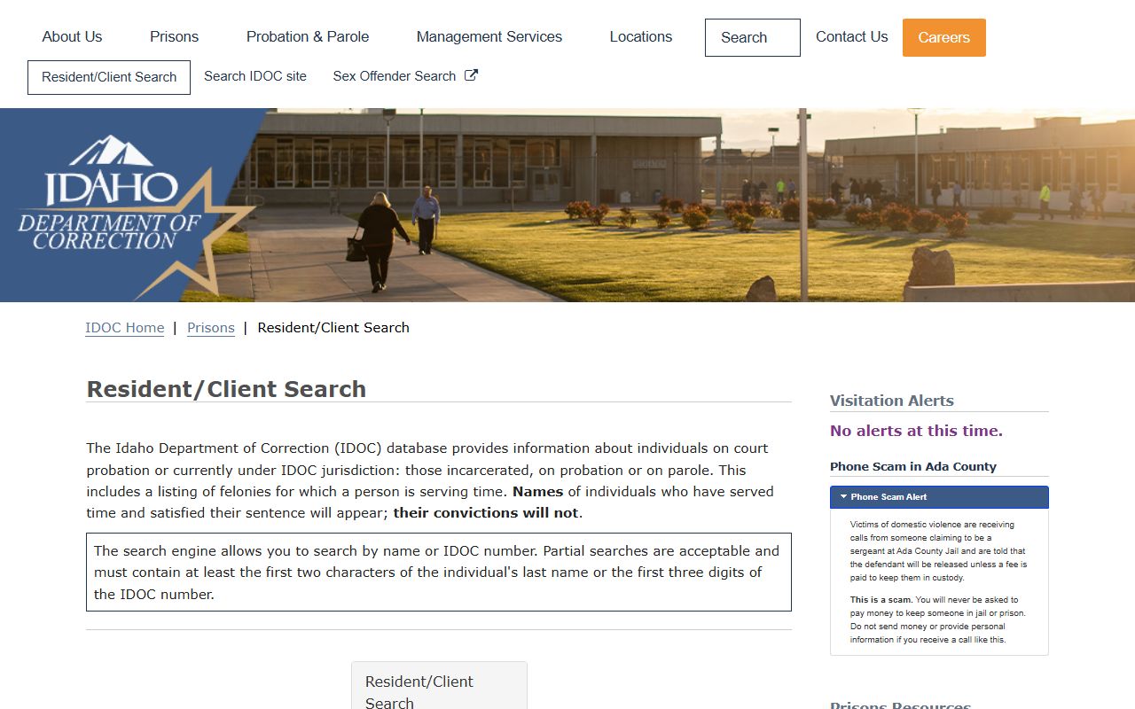 Gem County inmate search Idaho DOC resident client search