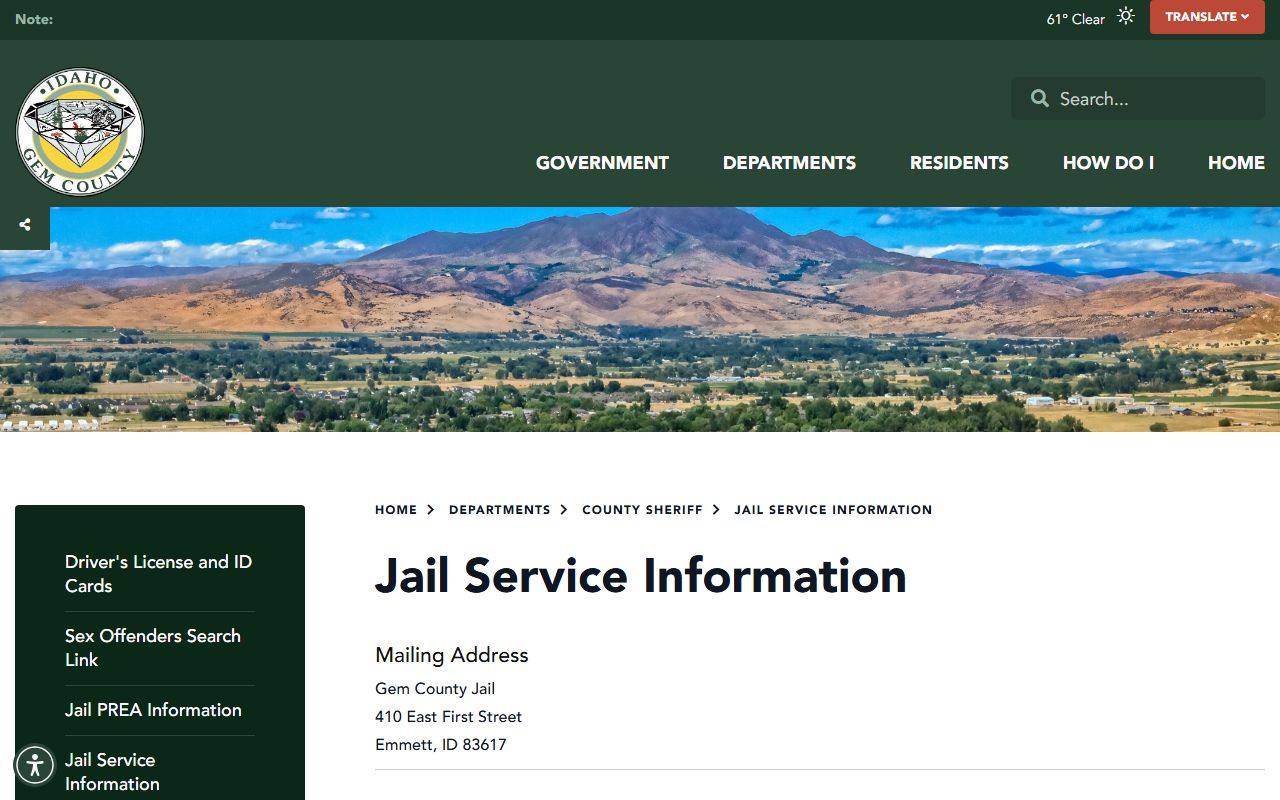 Gem County inmate search jail service information