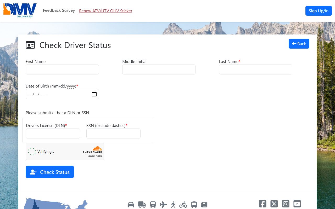 Gem County traffic court records Idaho DMV driver status search