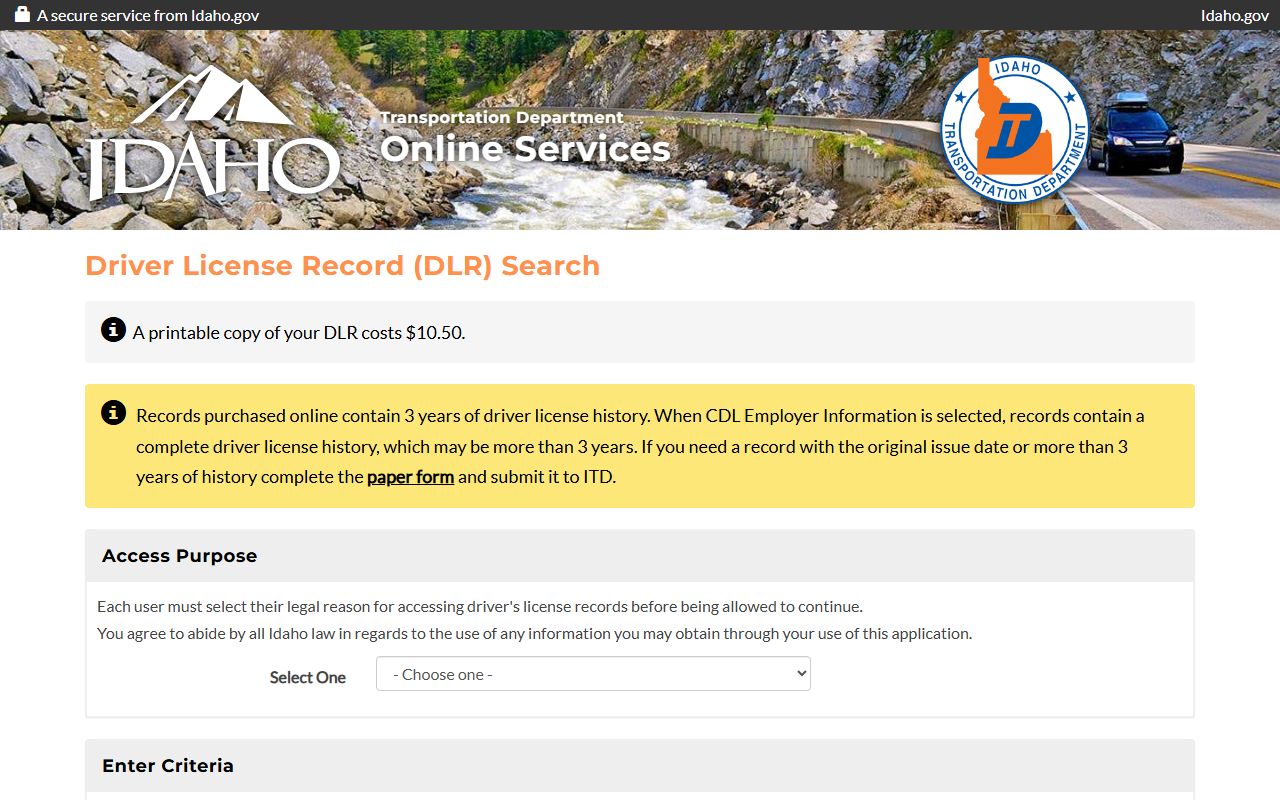 Gem County traffic court records Tyler Idaho driver license record search