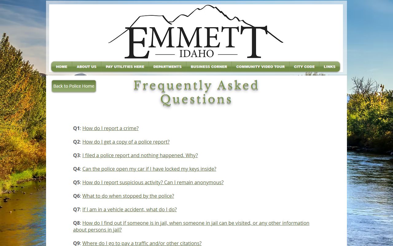 Gem County warrant search Emmett Police FAQ jail and citation questions
